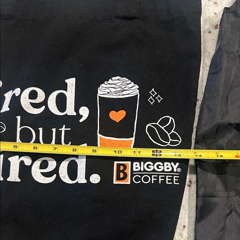 Biggby Coffee Black Tote canvas reusable Bags black and orange tired but wired - Picture 5 of 7